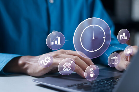Time management and business project planning concept. Saving working time to reduce costs, work planning for increased efficiency and reduced work time.