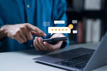 Satisfaction survey concept. customer services best excellent business rating experience. smile...