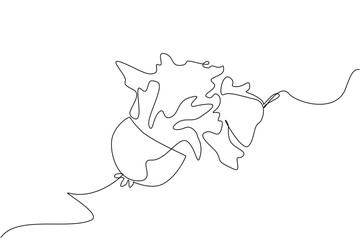 Single continuous line drawing guava cut into 2 parts and the bottom part that is cut comes out splash juice. Creative visualization. Enjoying guava. Juice Splash. One line design vector illustration
