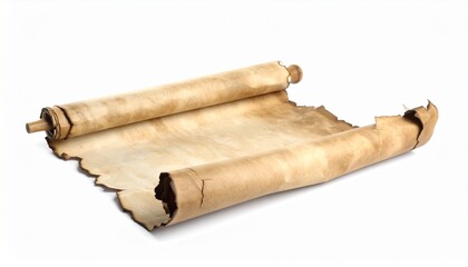 An aged parchment scroll lies unrolled&mdash;its blank surface and torn edges evoking mystery, memory, and latent narrative. A minimalist metaphor for forgotten history and the choreography of silence.