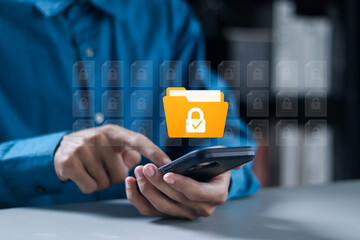 Corporate data management system concept. Personal data and corporate personal data protection....