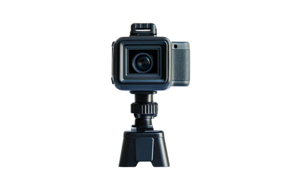 Action camera with waterproof case designed for adventure sports and outdoor filming isolated on transparent background PNG