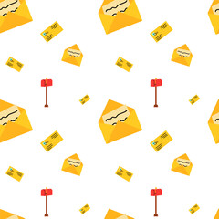 Colorful mail pattern featuring envelopes and mailbox in a cheerful layout design