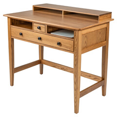 Fototapeta premium Watercolor Wooden Writing Desk with Drawers and Shelf