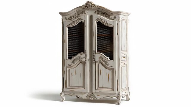 Elegant Antique-Style White Armoire with Glass Doors