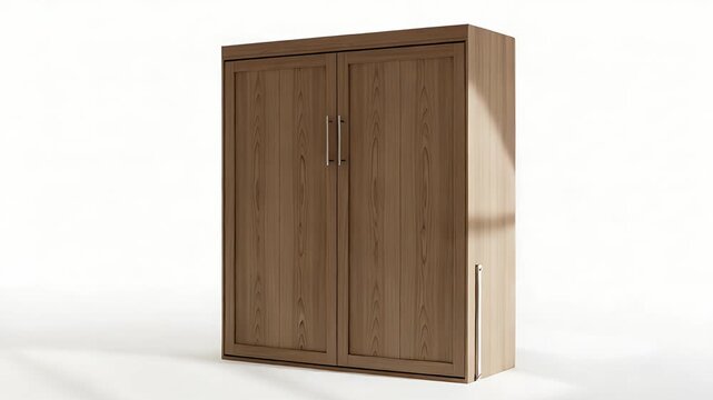 Space-Saving Modern Wooden Murphy Bed Cabinet Closed on White Background