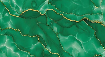 Abstract green marble texture with gold veins.
