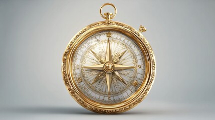 Gold compass, ornate, vintage style, on a plain background