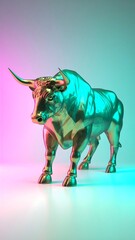 Obraz premium Golden bull studio neon finance success