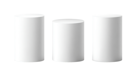 Three simple white cylinders in a row