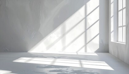 Fototapeta premium Sunlight streams through window, illuminating a spacious, minimalist interior