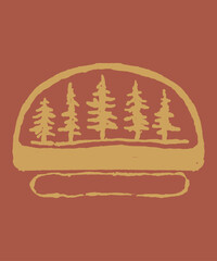 Raw hand drawn badge logo for craft style featuring natural object stylized with imperfect line art