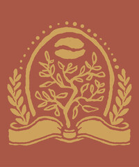 Raw hand drawn badge logo for craft style featuring natural object stylized with imperfect line art