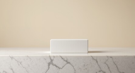 White Product Display Platform on Marble Surface with Beige Background
