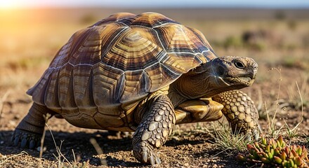 Obraz premium African Spurred Tortoise in Natural Habitat.