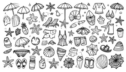 Hand-drawn beach items