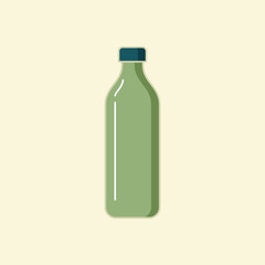 Flat vector illustration of a green reusable water bottle with a dark cap. Perfect for eco-friendly lifestyle, hydration, school supplies, fitness, sustainability, and modern minimal design.