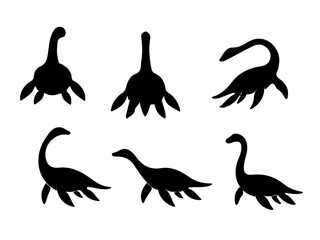 Plesiosaurus Silhouette Set Illustration