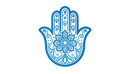 Blue ornate hamsa hand on white background