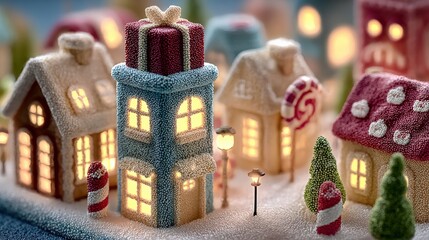 Enchanting Miniature Christmas Village Display with Illuminated Buildings and Festive Decorations, Perfect for Holiday Season