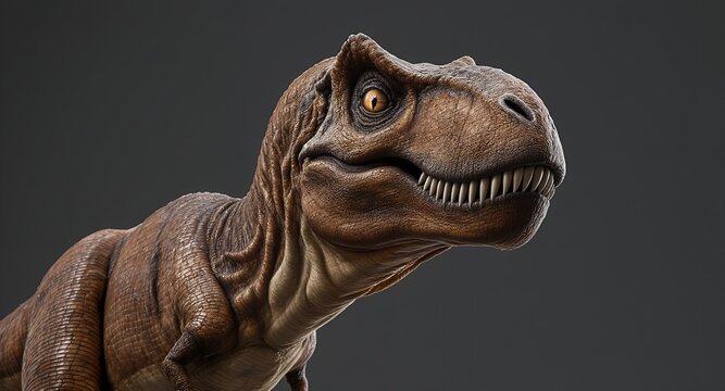 Close-up of a Tyrannosaurus Rex, prehistoric reptile, detailed textured skin, sharp teeth, fierce expression, 3D render, digital art, dinosaur illustration, wildlife, ancient animal, extinct crea