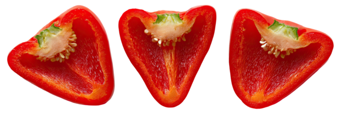 Three slices of red bell pepper