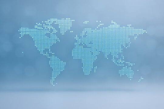 Global Network Concept: Dotted World Map on Blue Background for International Business and Technology - Powered by Adobe