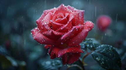 red rose in water