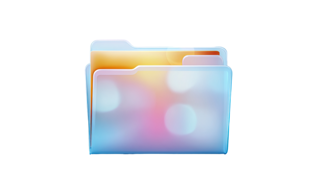 Light-blue folder icon, layered with orange, showing blurred colorful bokeh - Powered by Adobe
