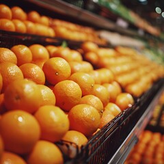 Fresh Oranges on Display at Grocery Store Produce Section
