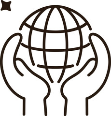Hand line icon holding a globe icon