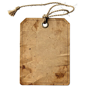 Aged, worn paper tag with knotted string
