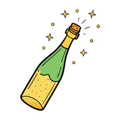 A sparkling champagne bottle bursts open, sending fizzy bubbles and golden spray into the air, capturing the excitement and celebration of a joyful moment.
