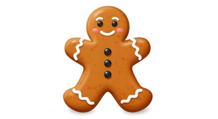 Obraz premium Festive Gingerbread Man Cookie with Icing and Button Details on White