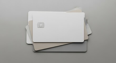A clean stack of minimalist white and light-toned payment cards, with EMV chips, embodying modern financial security and sleek digital transaction capabilities