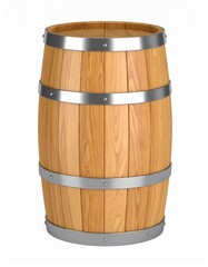 Obraz premium Classic Wooden Barrel with Metal Hoops Isolated on White Background in Studio Lighting