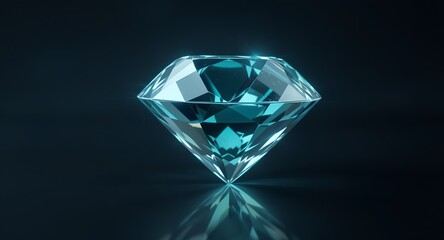 Sparkling Teal Diamond Gemstone, Luxury Jewel, Brilliant Cut, Precious Stone, Reflective Surface, Digital Render, 3D Model, High Resolution