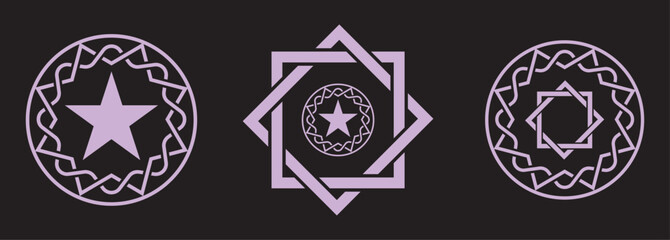 Set of Elements Islamic pattern Icon. Circular floral Islamic frame for elegant Invitation cards, posters and Festive Art .  Vector illustration. 