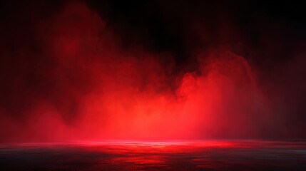 Abstract background with intense red light gradient emerging from deep charcoal black shadows, soft luminous glow, dramatic atmosphere, subtle smoke veils, minimalist composition, high contrast, evoke
