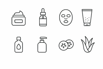 Minimalist line icons of organic facial care products