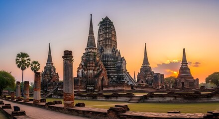 Fototapeta premium Ancient Temple Ruins at Sunset - A Majestic Historical Site.