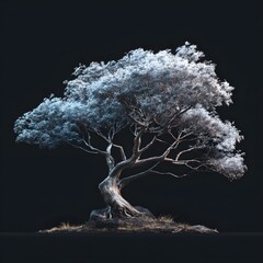 Elegant Bonsai Tree Serene Beauty of Nature in Dark Silhouette - A Symbolic Representation of Strength, Longevity, and Tranquility - Artistic Illustration