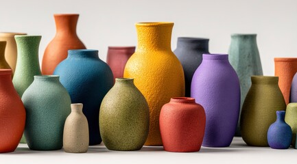 Collection of colorful speckled vases
