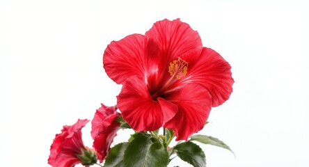 Vibrant Red Hibiscus Flower Blossom, Close-Up Shot on White Background, Botanical Photography, Floral Image for Design, Nature Photography, Stock Photo