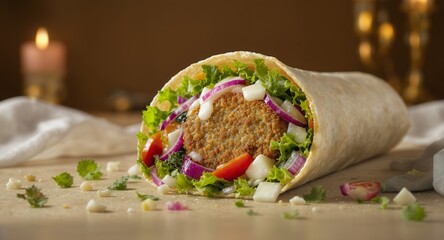 Vegetarian Wrap, Falafel Pita, Healthy Food, Mediterranean Cuisine, Fresh Salad, Veggie Burger, Delicious Meal, Quick Snack, Restaurant Menu, Food Photography, Flatbread Wrap, Take Away Food, Clo