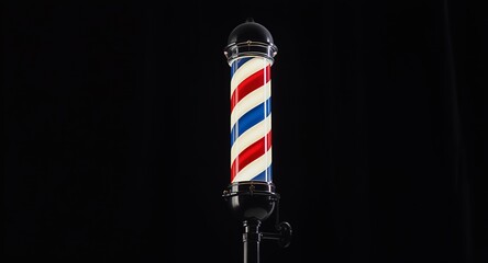 Vintage barber pole, red white and blue stripes, classic barbershop symbol, illuminated sign, retro design, salon decoration, barbershop equipment, hair salon, beauty salon, striped pole, busines