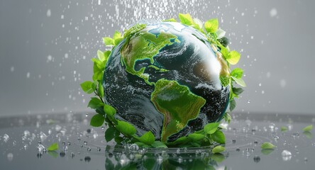 Water Planet, Green Earth, Environmental Conservation, Eco-Friendly Concept, Global Sustainability, Nature Photography, 3D Render, Digital Art, Clean Energy, World Ecology, Go Green, Save Our Pla
