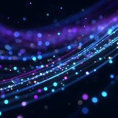 Abstract blue and purple energy flowing with sparkling lights, a modern digital design with glowing particles and curved lines