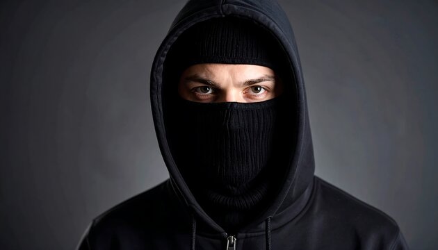 Person in black hooded sweatshirt and balaclava