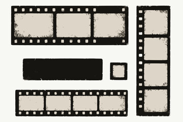 Old vintage film strip set with grunge textures, scratches, and retro movie frames